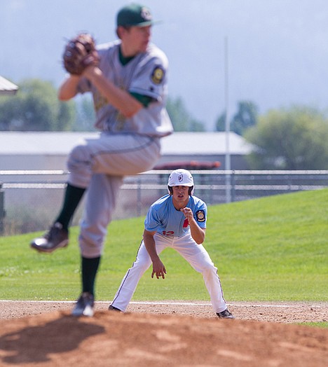&lt;p&gt;Prairie's Trystan Valente, right, leads off as Lewis-Clark's Mikel Jensen winds up for a pitch during a double-header on Tuesday at Post Falls High School.&lt;/p&gt;