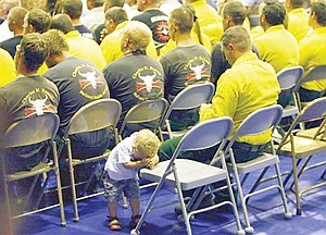 <p>Hundreds of firefighters and their families filled the Ekalaka High School gymnasium in Ekalaka on Saturday, July 13,  for the memorial service for Dustin DeFord. DeFord was one of 19 Hotshot firefighters killed in the Yarnell Fire in Arizona on June 30. </p>