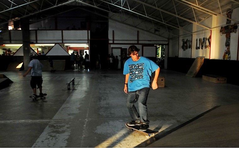 John Puryear skates along the floor of Serious JuJu&#146;s 12,000-square-foot facility. The ministry moved into the building in November 2008 after previously holding sessions at the Boys and Girls Club in Evergreen and founder JD Carabin&#146;s 432-square-foot garage.