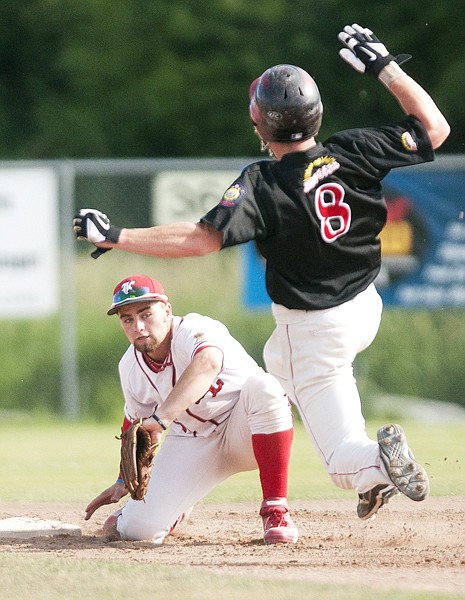 &lt;p&gt;Lakers short stop Michael O'Connell waits to tag out the
Lethbridge Elks runner who is trying to steal second base in the
stop of the second inning at Griffin Field Monday evening.&lt;/p&gt;