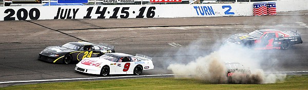 &lt;p&gt;A car driven by Brian Johnson Jr., of Machesney Park, Ill.,
spins off the track during the last qualifying race before the
Montana 200 on Saturday evening in Kalispell.&lt;/p&gt;