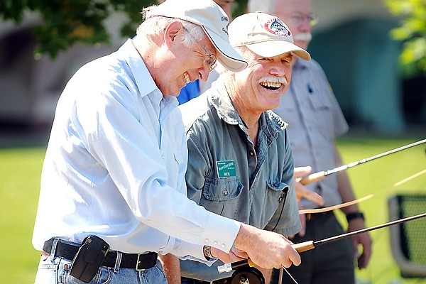 &lt;p&gt;Secretary of the Interior Ken Salazar, left, shares a laugh with
Rick Wolfe, fishing department assistant manager at Snappy Sport
Senter, Saturday afternoon in Kalispell.&lt;/p&gt;