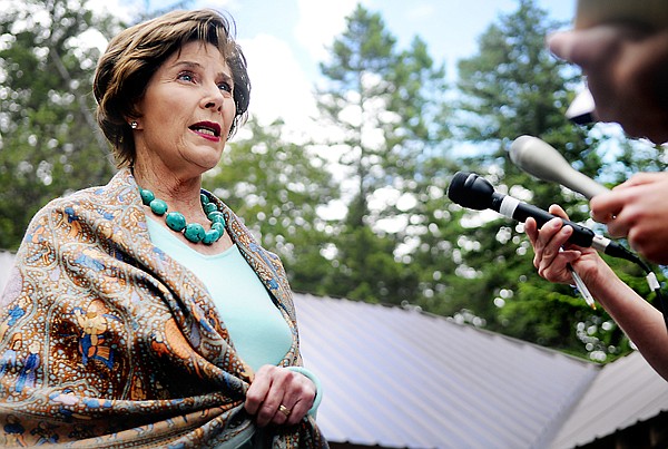 &lt;p&gt;Former First Lady Laura Bush addresses questions from reporters
briefly on Friday afternoon at Glacier National Park.&lt;/p&gt;