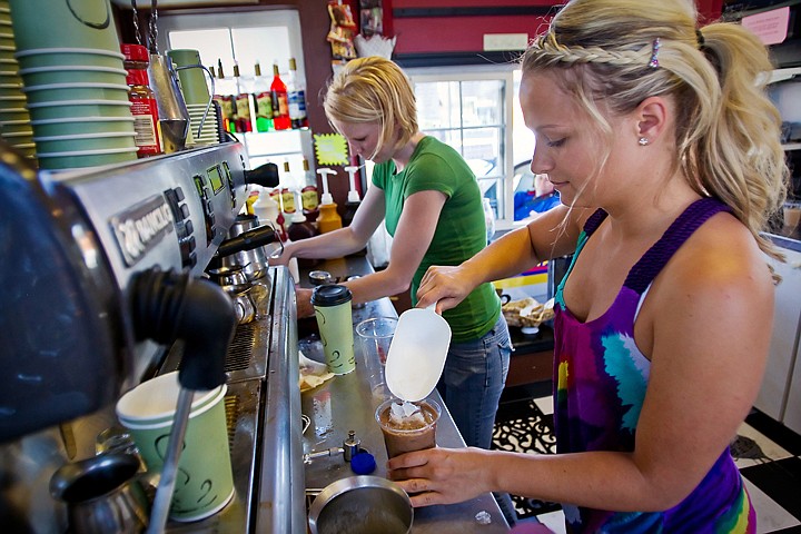 &lt;p&gt;JEROME A. POLLOS/Press Falon Dalton, right, and Susie McDonald prepare drinks for customers Friday at Mugsy's Espresso in Post Falls. All the proceeds from sales made Friday from 5 a.m. to 6 p.m. went to the family of Vito Pistone who was killed in an ATV accident July 10.&lt;/p&gt;