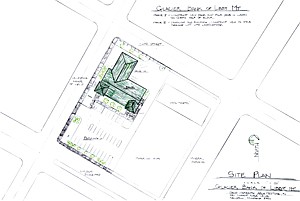 &lt;p&gt;The site plan of the new bank building on California. Two existing properties will be demolished to make way.&lt;/p&gt;