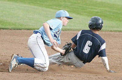 &lt;p&gt;Second baseman Seth Bateman put the tag on Beau King for the first out top of seventh inning Saturday evening. First of a double-header vs. the Missoula Mavericks. (Paul Sievers/The Western News)&lt;/p&gt;