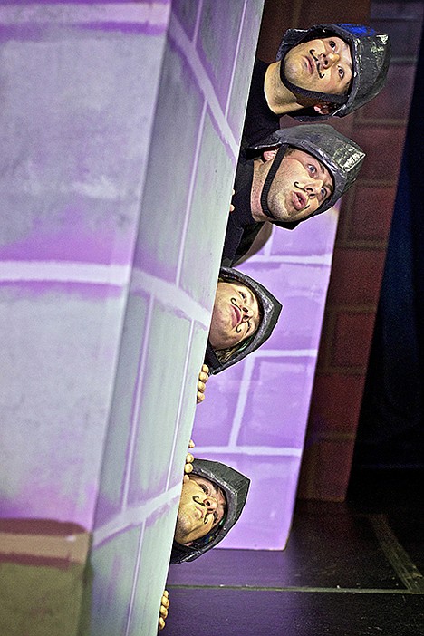 <p>Dane Stockinger, from top, Andrew Ware Lewis, Max Demers and Zachary Karon play the taunting French soldiers.</p>