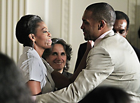 &lt;p&gt;First lady Michelle Obama greets Pheonix Suns? Grant Hill during a White House event announcing access to healthy and affordable food, Wednesday, July 20, 2011 in Washington. (AP Photo/Manuel Balce Ceneta)&lt;/p&gt;