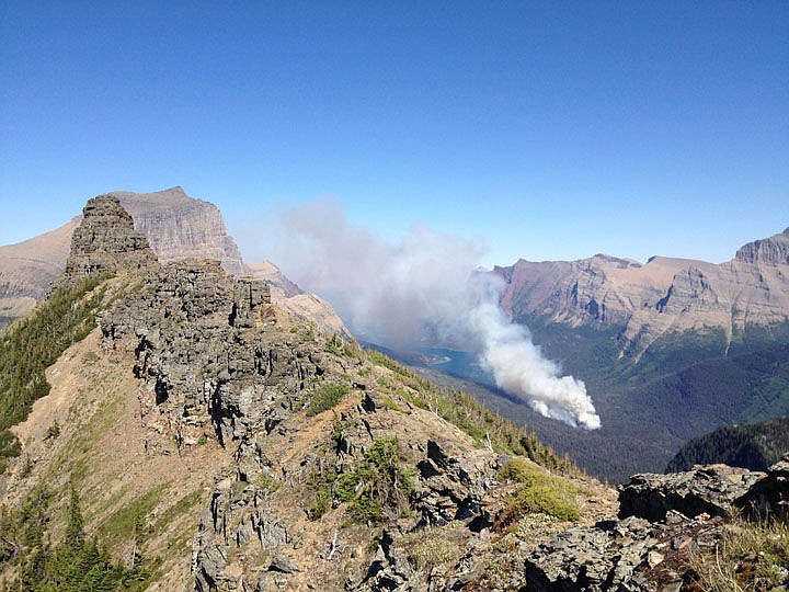 <p class="p1">This photo was taken by Justin Barth, director of education for the Glacier Institute from just below the summit of Heavy Runner at around 4:30 pm yesterday. That is approximately 45 minutes after the Reynolds Creek Wildland Fire is reported to have started. Barth said, "The winds on the summit ridge were so strong that rocks were blowing off the mountain and tree branches were snapping." Those windy conditions caused the fire to grow quickly to 2,000 acres overnight. (Justin Barth photo)</p>