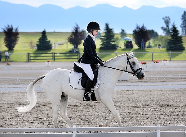 Avery Simon, 12, of Woodside, Calif., rides Oliver Twist, a Welsh, in the Open Novice Dressage competition on Thursday at The Event at Rebecca Farm.