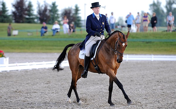 Amy Tryon of Duvall, Wash., rides Leyland in the Advance Dressage competition on Thursday at The Event at Rebecca Farm.