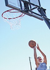 Calvin Shepard, of St. Ignatius, goes up for a jump shot during the Good Old Days three on three basketball tournament last Saturday in St. Ignatius.