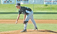 Austin Van Tom gets ready to throw a pitch for the Mission Valley Mariners.