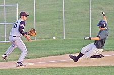 The Mission Valley Mariners William Wallace slides in to third base during the Mariners' two-game sweep of the Bitterroot Bucs last Friday in Polson.