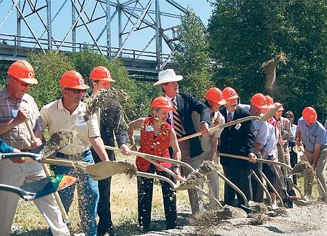 Idaho Gov. C.L. &#147;Butch&#148; Otter leads a delegation of local and state officials in Wednesday&#146;s groundbreaking ceremony for the new Dover Bridge. (Photo by DAVID KEYES)