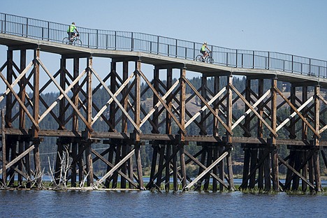 &lt;p&gt;Bicyclists ride along the Trail of the Coeur d'Alenes over Lake Coeur d'Alene at the mouth of the St. Joe River. Harrison's economy is heavily reliant on income generated from visitors taking advantage of the local recreation opportunities.&lt;/p&gt;