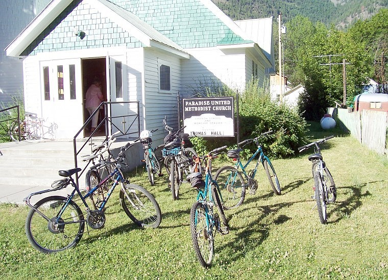 Bikes littered the lawn of Paradise United Methodist Church during Pastor Thomas Hall&#146;s first Sunday back from his bycicle trip from Montana to Mexico.