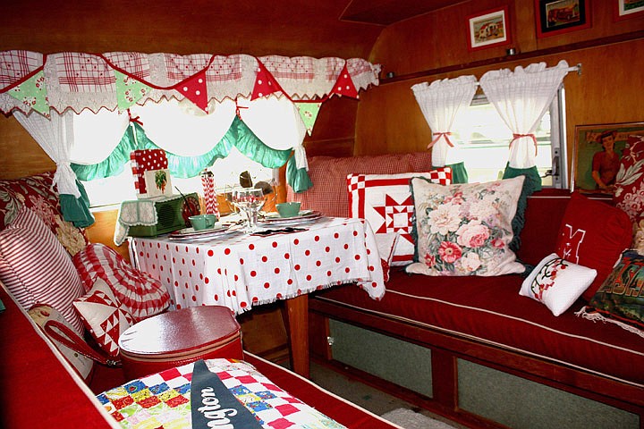 Each of the vintage trailers was decorated in a unique manner. This one, owned by an unknown member of Sisters On The Fly, is mainly red and white in color.