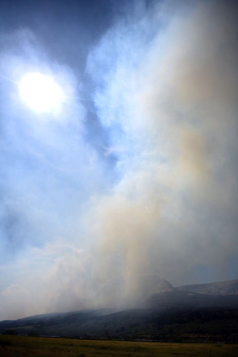 <p>A large plume of smoke fills the skies over East Glacier on Wednesday, July 22. (Brenda Ahearn/Daily Inter Lake)</p>