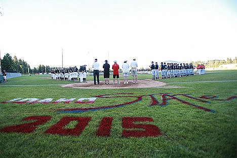 &lt;p&gt;Players at the Idaho State AA tournament line up on Thorco Field Tuesday afternoon at the opening ceremony.&lt;/p&gt;