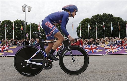 &lt;p&gt;Gold medalist Kristin Armstrong, of the United States, competes in the women's individual time trial cycling event at the 2012 Summer Olympics, Wednesday, Aug. 1, 2012, in London. (AP Photo/Matt Rourke)&lt;/p&gt;