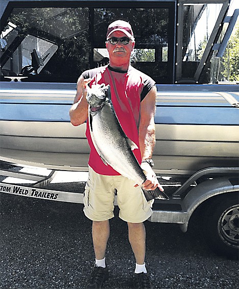 <p>Coeur d'Alene's Gary Thompson recently caught this 17-pound chinook salmon on Lake Coeur d'Alene on Sunday using a flasher/hoochie setup, It was caught in the middle portion of the Lake.</p>