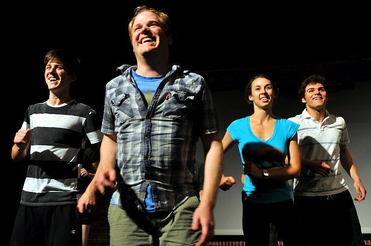 From left, Ethan Carpenter, Andy Meyers, Becky Stout and Colton Christensen practice their tap dancing.