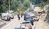 Logging truck spills load on Montana 35