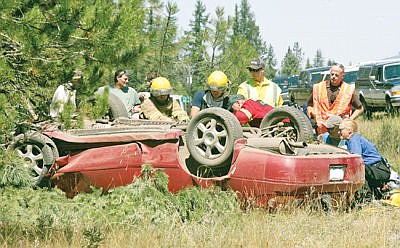 <p>Rollover at 39 mile marker U.S. Hwy. 2, Friday, July 31, 2015.</p>