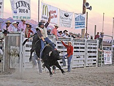 Devin Phillips, of Polson, holds on during the Bull-o-Rama last Friday in Ronan.