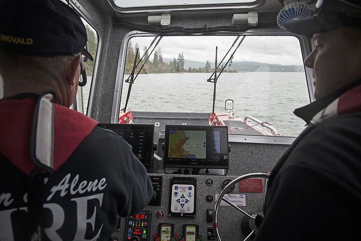 &lt;p&gt;LOREN BENOIT/Press Bob Shovald, left, and Chad Tortorelli, right, operate the helm and controls to Coeur d'Alene Fire Department's new fireboat on the waters of Lake Coeur d'Alene.&lt;/p&gt;