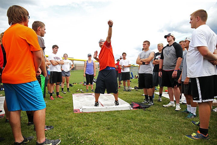 &lt;p&gt;LOREN BENOIT/Press Throwing instructor Matt Eckman, of Rocklin, California demonstrates proper throwing technique during Iron Wood Throws Camp on Tuesday, July 12, 2016.&lt;/p&gt;