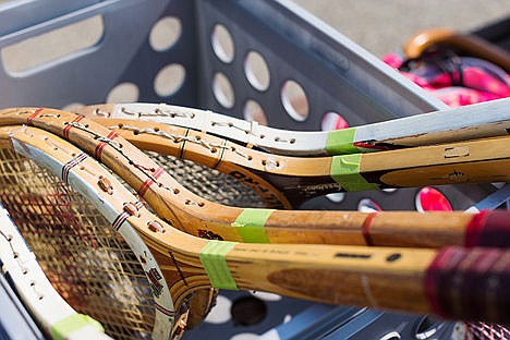 &lt;p&gt;A crate of vintage wooden tennis racquets are available for participants to use in the Woods and Whites tennis tournament.&lt;/p&gt;
