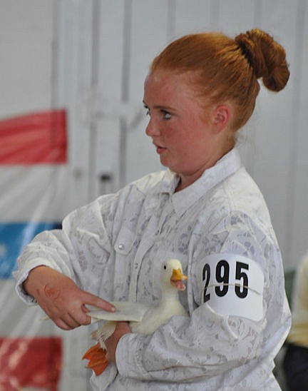 &lt;p&gt;Kiera Dundekker discusses features of Philip Vaughan's duck during the small animal round robiin Jr. Showmanship event.&lt;/p&gt;