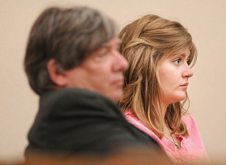 Justine Winter and her defense attorney David Stufft listen to testimony at a preliminary hearing June 29. Winter will be tried as an adult on two counts of deliberate homicide for the traffic deaths of Erin Thompson and Caden Odell in March 2009.