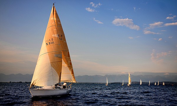 Tony DeVoe's boat Vento during the Tuesday night races on Flathead Lake.