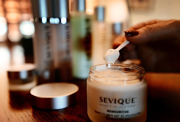 <p>Detail shot of Susan Nickell displaying some of the Sevique products at her home on Wednesday, July 31, in Kalispell. (Brenda Ahearn/Daily Inter Lake)</p>