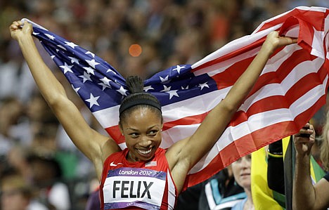 &lt;p&gt;United States' Allyson Felix celebrates her win in the women's 200-meter final during the athletics in the Olympic Stadium at the 2012 Summer Olympics, London, Wednesday, Aug. 8, 2012. (AP Photo/Lee Jin-man)&lt;/p&gt;