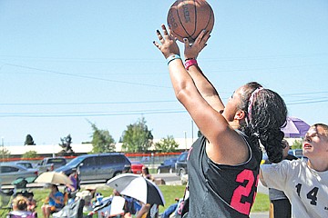 &lt;p class=&quot;p1&quot;&gt;Alicia Camel puts up a fadeaway jumper during a Coed matchup on Saturday at the Pioneer Days 3-on-3 &#147;Jam&#148;Boree in Ronan.&#160;&lt;/p&gt;