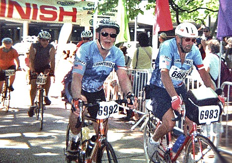 &lt;p&gt;Greg Malcolm, left, and Ben Marra -both natives of Silverton- smile at the finish line following this year's Seattle to Portland Bicycle Classic. It was the 31st running of the event. Malcolm took part for the 22nd time, while Marra completed his 28th ride.&lt;/p&gt;