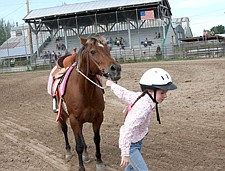 Hailey Wieble, of Charlo, tries to get her horse to follow her during the Southwest Youth Rodeo last weekend in Ronan.