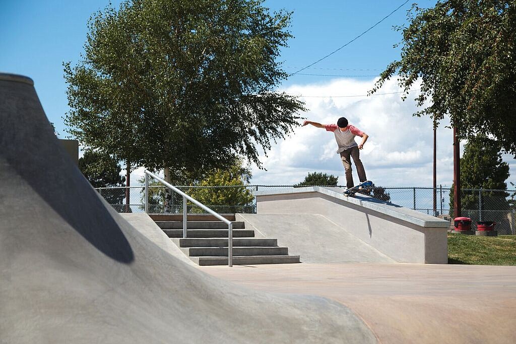 Alex Lobasyuk of Portland, Ore. demonstrates some of the moves skate boarders can practice and perfect at Othello&#146;s Dan Dever Memorial Skatepark.