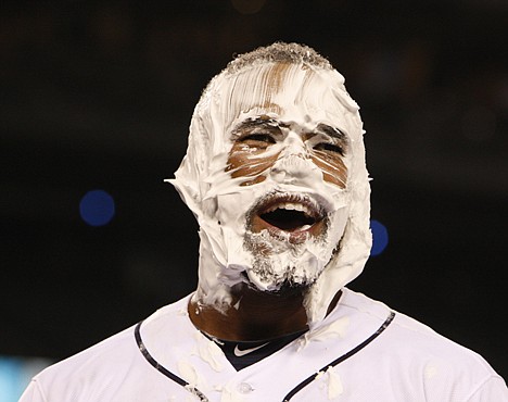 &lt;p&gt;Seattle Mariners' Eric Thames smiles after being hit with a shaving cream pie after batting the winning run in the bottom of the ninth against Tampa Bay Rays winning the baseball game 3-2 in Seattle on Tuesday, Aug. 14, 2012. (AP Photo/Kevin P. Casey)&lt;/p&gt;