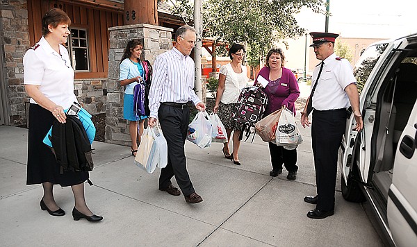 &lt;p&gt;From left Major Merry Svenson, Heather Barranger, David Dittman,
bank president, Tammy Foster, Jean Kellenberger, and Major Steve
Svenson load supplies donated primarly by bank employees and
customers into the Salvation Army van on Tuesday afternoon at First
Interstate of Whitefish. First Interstate in both Whitefish and
Evergreen are acting as donation drop locations for the annual
Salvation Army School Supply Drive. In Kalispell donations can be
taken to Flathead Electric and Shopko and to the Salvation Army
directly at 110 Bountiful Drive. According to Major Merry Svenson
the Salvation Army gave out 350 backpacks filled with supplies last
year. This year they expect the need to be even greater.&lt;/p&gt;