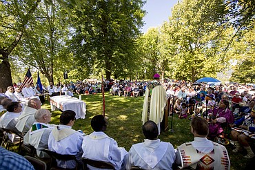 <p>More than 900 people attend mass on Monday, Aug. 15, 2016 at the Coeur d'Alene Tribe's 82nd annual Cataldo Pilgrimage mass at Old Mission State Park. The Catholic mass celebrated the Feast of the Assumption of the Virgin Mary, and featured a coming together of the Catholic religion and Native American culture.</p>