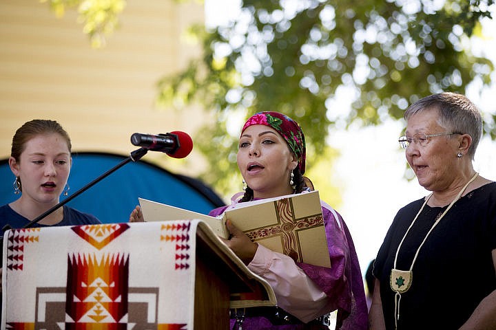 &lt;p&gt;Coeur d'Alene Tribal Member CeCe Curtis-Cook, center, sings traditional Catholic hymns in the Coeur d'Alene dialect of the Salish language on Monday, Aug. 15, 2016 at the Tribe's 82nd annual Cataldo Pilgrimage mass at Old Mission State Park. The Catholic mass celebrated the Feast of the Assumption of the Virgin Mary, and featured a coming together of the Catholic religion and Native American culture.&lt;/p&gt;