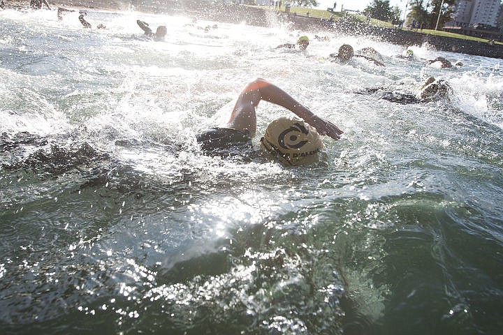 &lt;p&gt;BETHANY BLITZ/Press Athletes swim in the waters of Lake Coeur d'Alene, bike downtown and run along the Centennial Trail during the Coeur d'Alene Triathlon on Saturday, August 13, 2016.&lt;/p&gt;