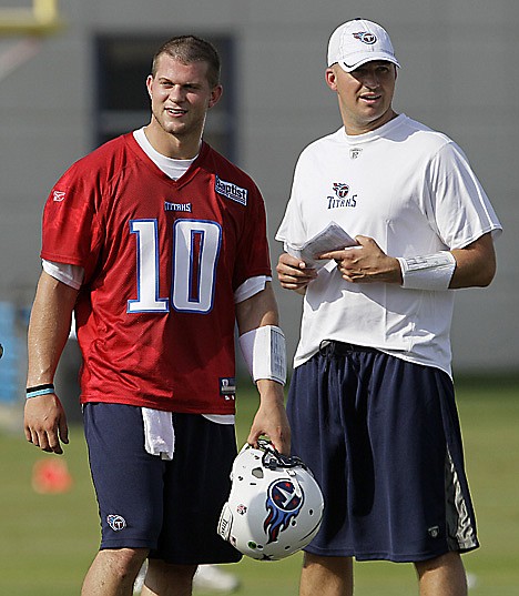 &lt;p&gt;FILE - This July 30, 2011, file photo shows Tennessee Titans quarterbacks Jake Locker (10) and Matt Hasselbeck, right, during NFL football training camp, in Nashville, Tenn. Hasselbeck is still working through learning the lingo of Tennessee's offense and struggling a bit to pick it up after a week on the field. Locker has his moments where he looks really good, and times when he looks like a rookie. (AP Photo/Mark Humphrey, File)&lt;/p&gt;