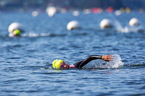 &lt;p&gt;Danielle Parks of Coeur d&#146;Alene swims towards the finish line of the Coeur d&#146;Alene Crossing on Saturday morning. The 2.4 miles swim started at Arrow Point and finished at the Hagadone Event Center.&lt;/p&gt;