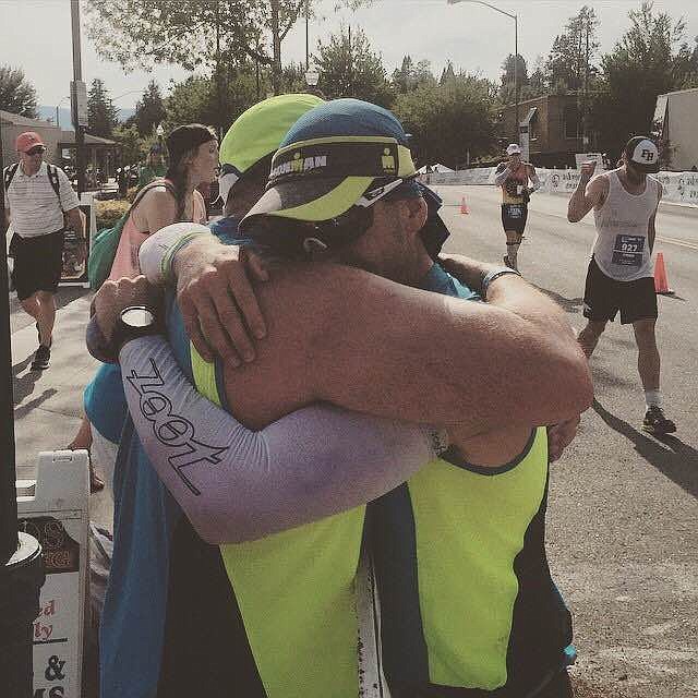 &lt;p&gt;Terry Gurno, left, embraces his son, Levi, during the run portion of the 2015 Ironman Coeur d&#146;Alene. The father and son&#146;s dream of both finishing the triathlon ended when Terry missed the 90-mile cutoff of the cycling portion by 15 minutes.&lt;/p&gt;